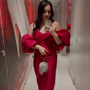 TIFFANY DUPIONI PUFF SLEEVE MAXI DRESS (HOT PINK)